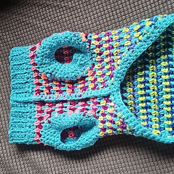 HANDMADE Homemade Small Dog Coat Sweater Crochet Moss Stitch Teal new - Picture 9 of 9